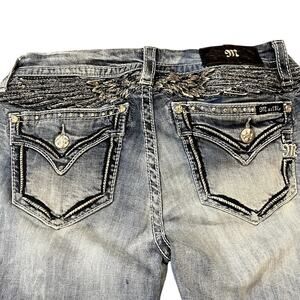 Miss Me Straight Jeans Womens 29 Medium Wash Embellished Flap Pocket Y2K
